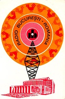 QSL 1973 mit stilisiertem Funkhaus von Radio Bukarest